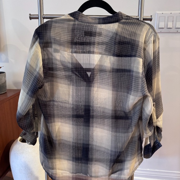 Staring at Stars - Sheer Plaid Blouse - Blue Plaid - Picture 3 of 5
